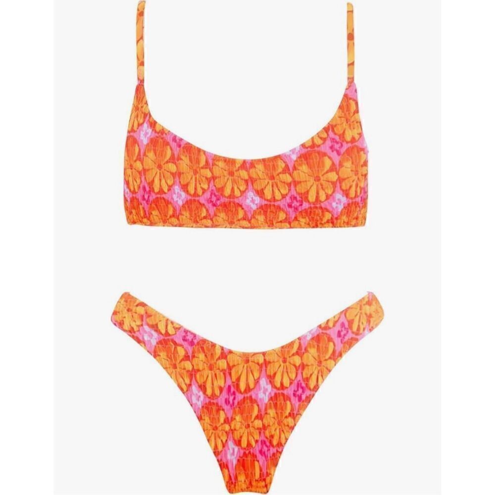 VOLAFA Triangle Smocked Textured bikini